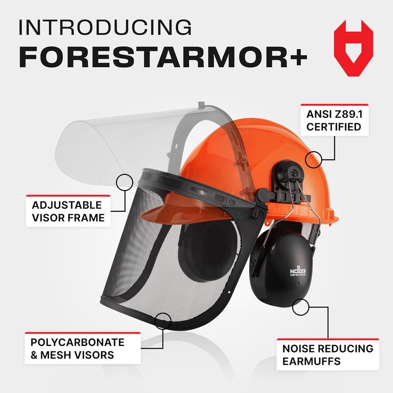 NoCry 6-in-1 Industrial Chainsaw Helmet with Face Shield and Ear Muffs — Mesh & Clear Plastic Visors Included — ANSI Z89.1 Certified — Adjustable Headgear — Ideal for Forestry and Arborist Work - Image 2